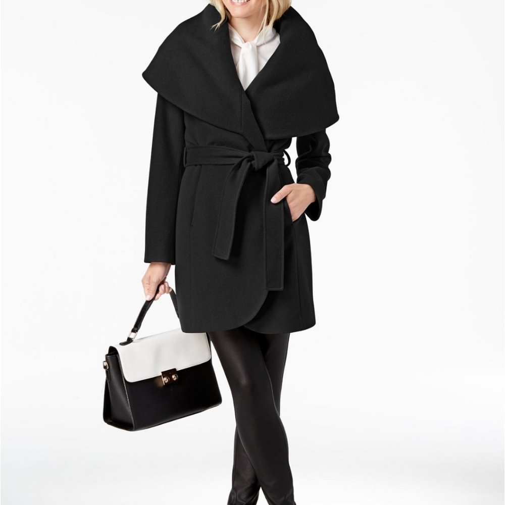 NWT Tahari Marla Wool Blend Oversize Wrap Coat - Picture 2 of 8